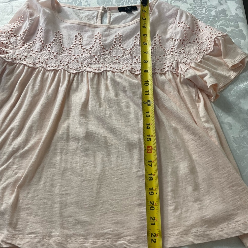 J Crew Womens Size Large Peach Pierced Lace Trim Flutter Sleeve Shirt Peasant - Picture 5 of 5